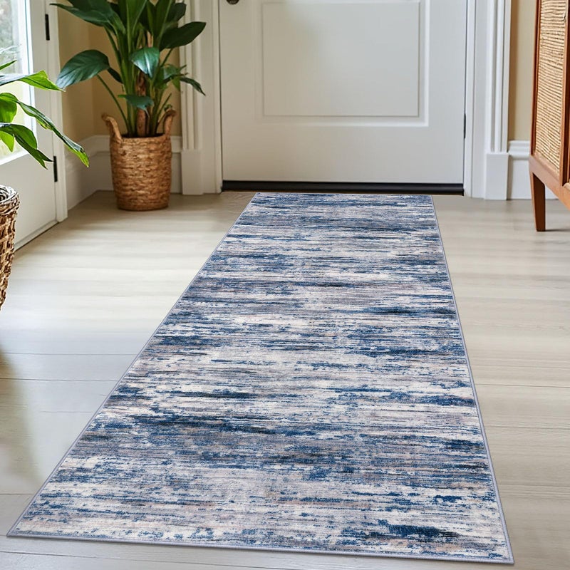 SIILOOM 2x5 Modern Abstract Runner Rug for Hallways, Navy Blue Gray Neutral Multi Super Soft Hallway Decor Kitchen Rugs with Non-Slip, Non-Shedding Washable Rug for Hallways Entryway Bedroom Indoor - Image 1