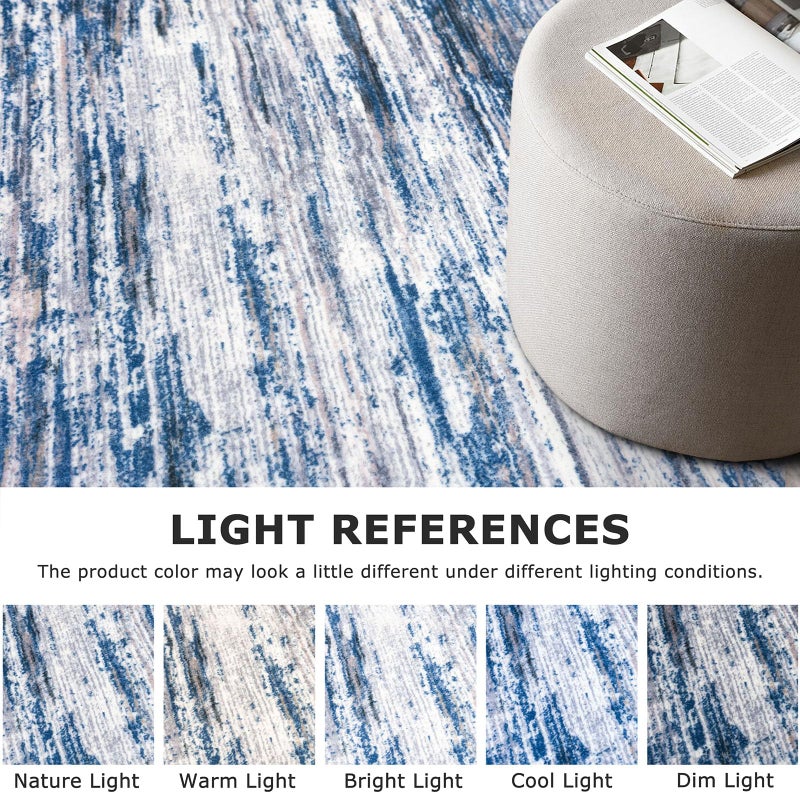 SIILOOM 2x5 Modern Abstract Runner Rug for Hallways, Navy Blue Gray Neutral Multi Super Soft Hallway Decor Kitchen Rugs with Non-Slip, Non-Shedding Washable Rug for Hallways Entryway Bedroom Indoor - Image 4