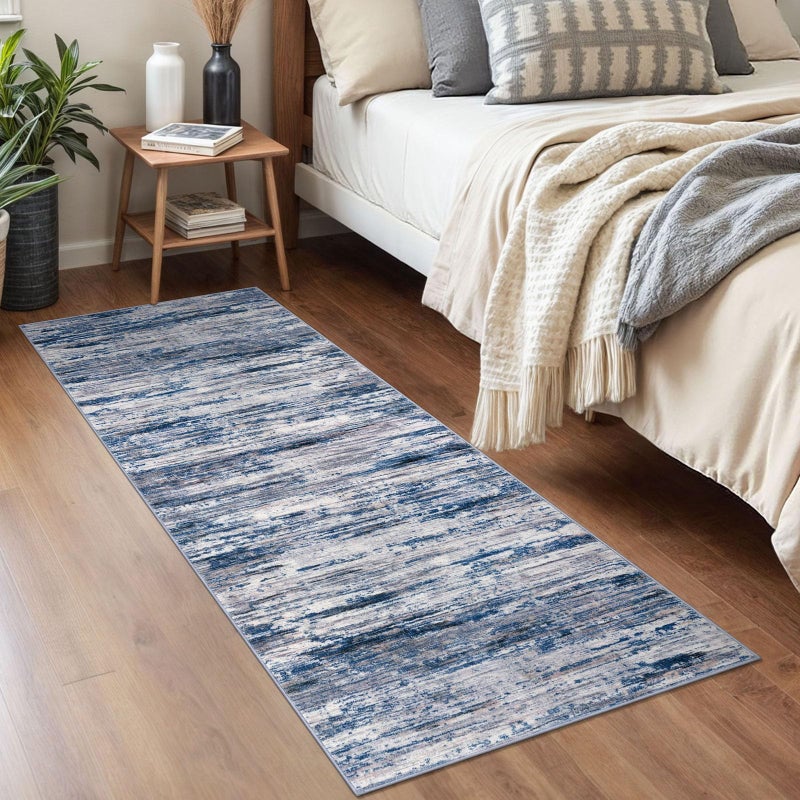 SIILOOM 2x5 Modern Abstract Runner Rug for Hallways, Navy Blue Gray Neutral Multi Super Soft Hallway Decor Kitchen Rugs with Non-Slip, Non-Shedding Washable Rug for Hallways Entryway Bedroom Indoor - Image 3