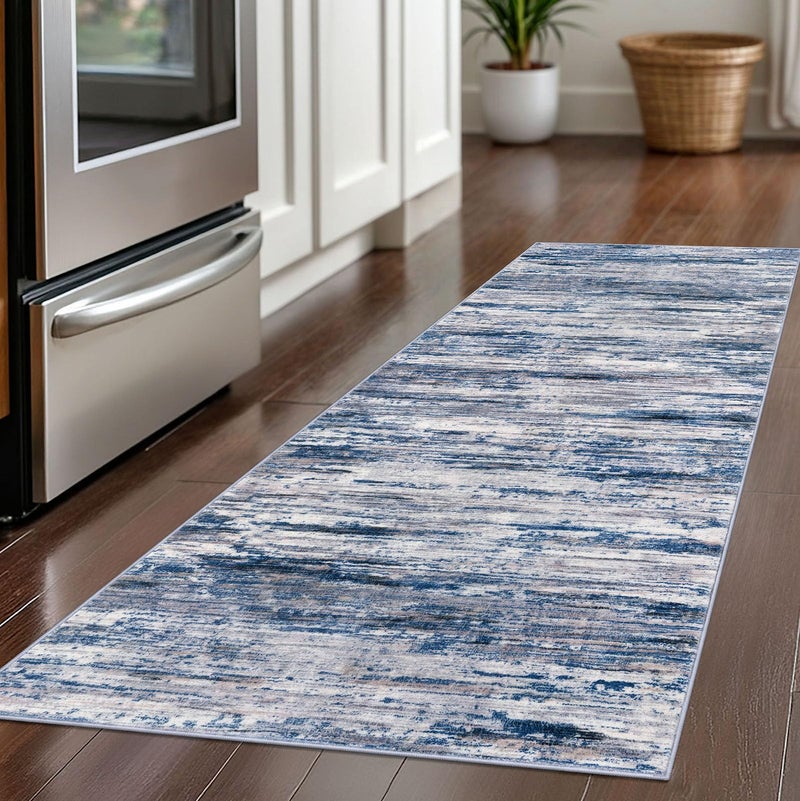 SIILOOM 2x5 Modern Abstract Runner Rug for Hallways, Navy Blue Gray Neutral Multi Super Soft Hallway Decor Kitchen Rugs with Non-Slip, Non-Shedding Washable Rug for Hallways Entryway Bedroom Indoor - Image 2