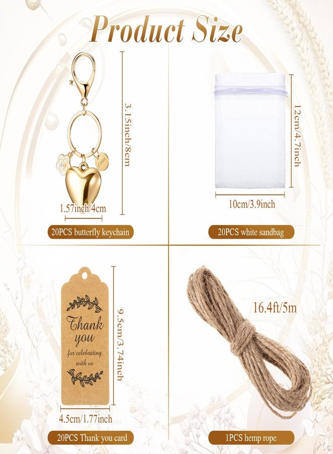 Ecation 20 Set Heart Keyring Party Favors Set Steel Flower Keychain Gold Heart Charm Aesthetic Accessories Wedding Souvenirs Present with Kraft Tags Organza Bag for Guests Baptism Baby Shower - Image 2