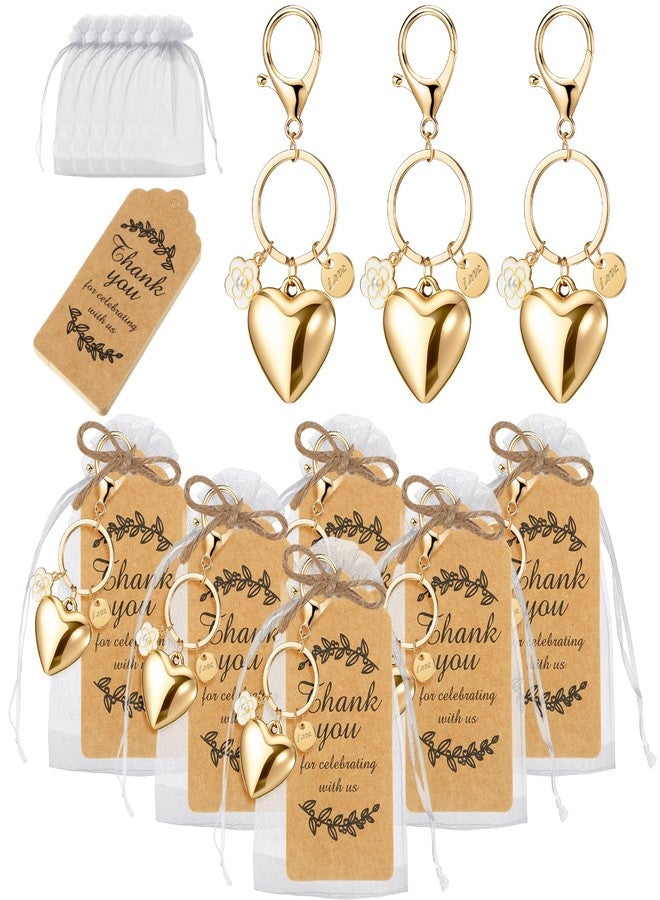 Ecation 20 Set Heart Keyring Party Favors Set Steel Flower Keychain Gold Heart Charm Aesthetic Accessories Wedding Souvenirs Present with Kraft Tags Organza Bag for Guests Baptism Baby Shower - Image 1