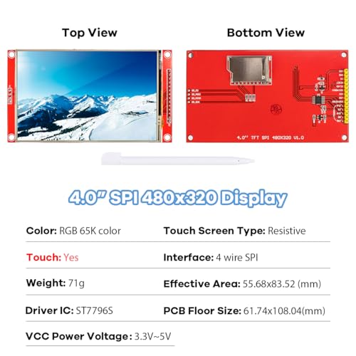 Hosyond 4.0 Inches 480x320 TFT Touch Screen LCD Display Module SPI ST7796S Driver for Arduino R3/Mega2560 - Image 2