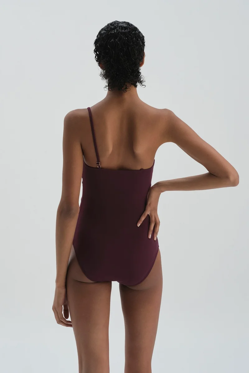 داجي Claret Red One Shoulder Swimsuit