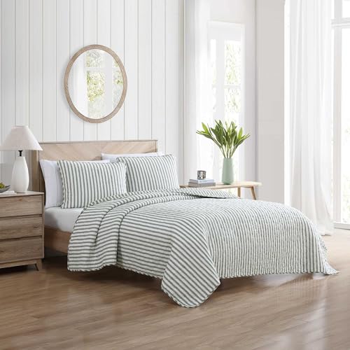 Stone Cottage Twin Quilt Set Reversible Cotton Bedding with Matching Shams Striped Ideal Bedding Set Willow Way Green Twin - Image 3