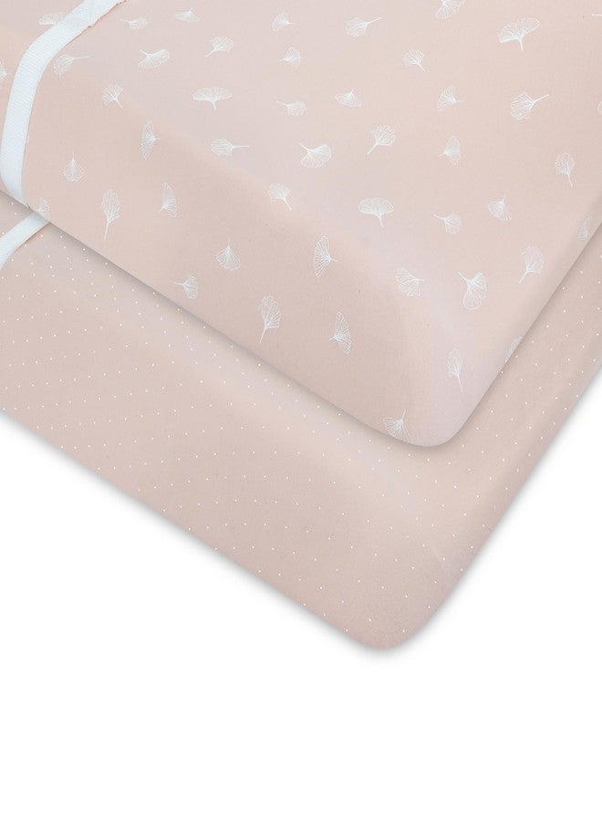 Ely's & Co. Ely’s & Co. Changing Pad Cover, Diaper Changing Table Sheets, 2 Pack, Cradle Sheet Set for Baby Girls, 100% Jersey Knit Cotton, Pink Gingko Collection, 32”x16”x5” - Image 5