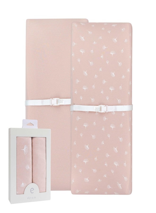 Ely's & Co. Ely’s & Co. Changing Pad Cover, Diaper Changing Table Sheets, 2 Pack, Cradle Sheet Set for Baby Girls, 100% Jersey Knit Cotton, Pink Gingko Collection, 32”x16”x5” - Image 1