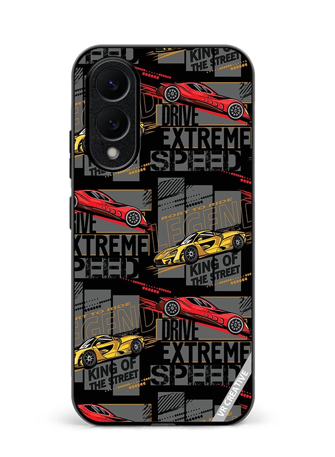 VR CREATIVE Protective Case Cover For Samsung Galaxy S25 Edge Abstract Seamless Pattern With Sport Cars Design Multicolour