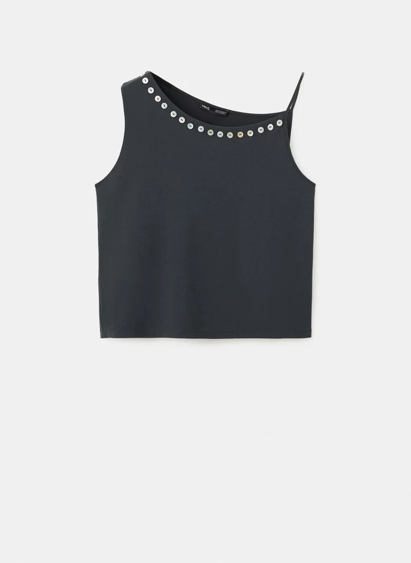 Mango  Asymmetrical top with embroidered buttons for Women | Best Price UAE