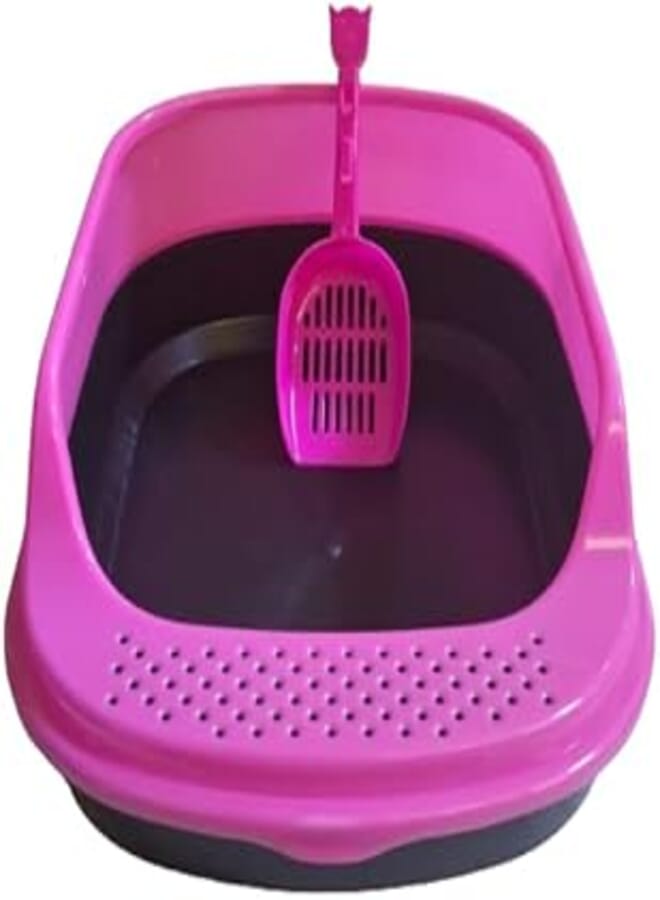 Cat Litter Box + Matching Scoop (Pink, Round)