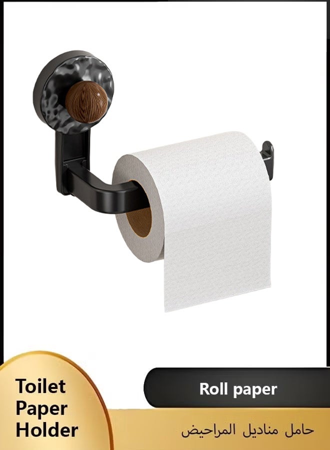 فلاي رود حامل مناديل ورقية بكوب شفط، حامل ورق تواليت مثبت على الحائط، رفوف تعليق مناديل تواليت ذاتية اللصق سهلة التركيب، أسود - Image 1