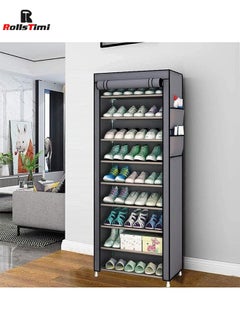 RollsTimi  10-Tier Portable Shoe Rack with Dustproof Cover,Grey  - Image 1