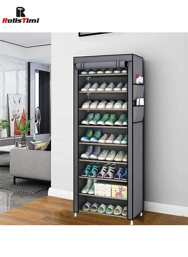 رولستيمي رف أحذية محمول من 10 طبقات مع غطاء مقاوم للغبار ، رمادي - Image 1