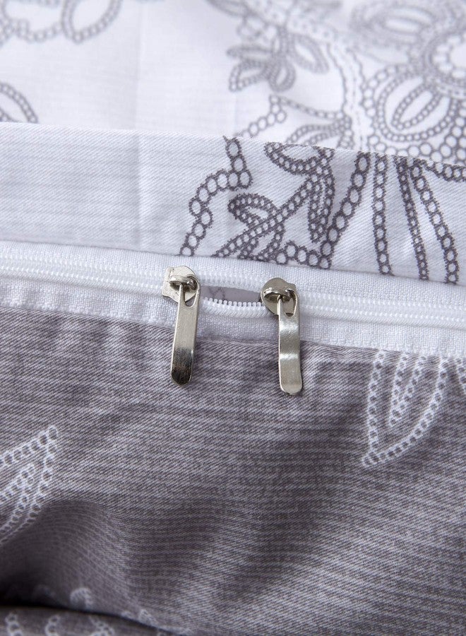 فادفاي طقم غطاء لحاف FADFAY ذو وجهين، بنقشة زهور كلاسيكية، مصنوع من القطن الخالص 100%، فائق النعومة، باللونين الرمادي والأبيض، مع سحاب مخفي، 3 قطع: غطاء لحاف واحد و2 غطاء وسادة، مقاس كينج/كاليفورنيا كينج - Image 5