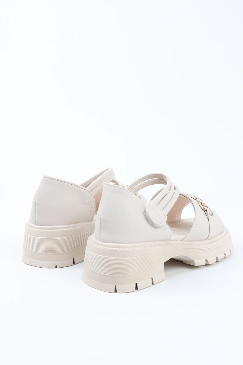 Viny BEIGE VINY Girls Wedge Heel Sandals – Elegant Rhinestone Buckle Sandals for Girls, Comfortable Platform Sandals, Princess Party & Wedding Footwear for Kids (Black, Pink, White, Beige) for Women | Best Price UAE