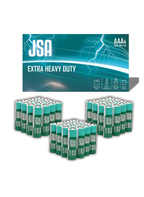 A set of 12 packs (72) pieces of AAA batteries, long-lasting batteries from JSA. Multi-purpose, suitable for the remote control, children’s toys, and other indispensable household uses.