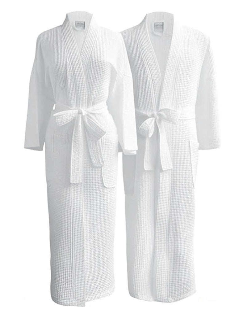 م اكس م رداء حمام قطني للجنسين – رداء سبا وفندق خفيف الوزن مع جيوب، منشفة قطنية 100% للرجال والنساء (مجموعتان) - Image 1