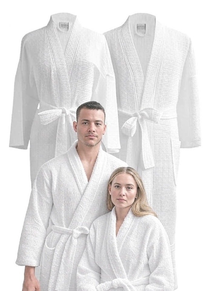 م اكس م رداء حمام قطني للجنسين – رداء سبا وفندق خفيف الوزن مع جيوب، منشفة قطنية 100% للرجال والنساء (مجموعتان) - Image 2