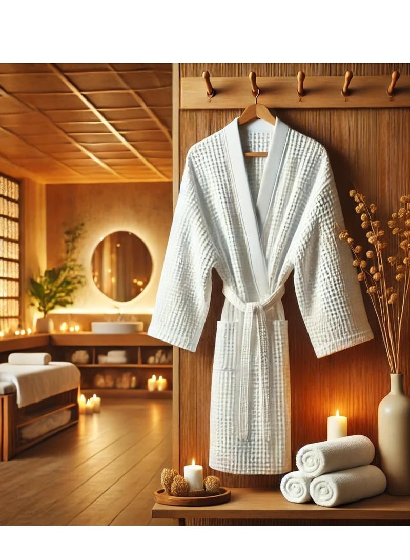 م اكس م رداء حمام قطني للجنسين – رداء سبا وفندق خفيف الوزن مع جيوب، منشفة قطنية 100% للرجال والنساء (مجموعتان) - Image 3