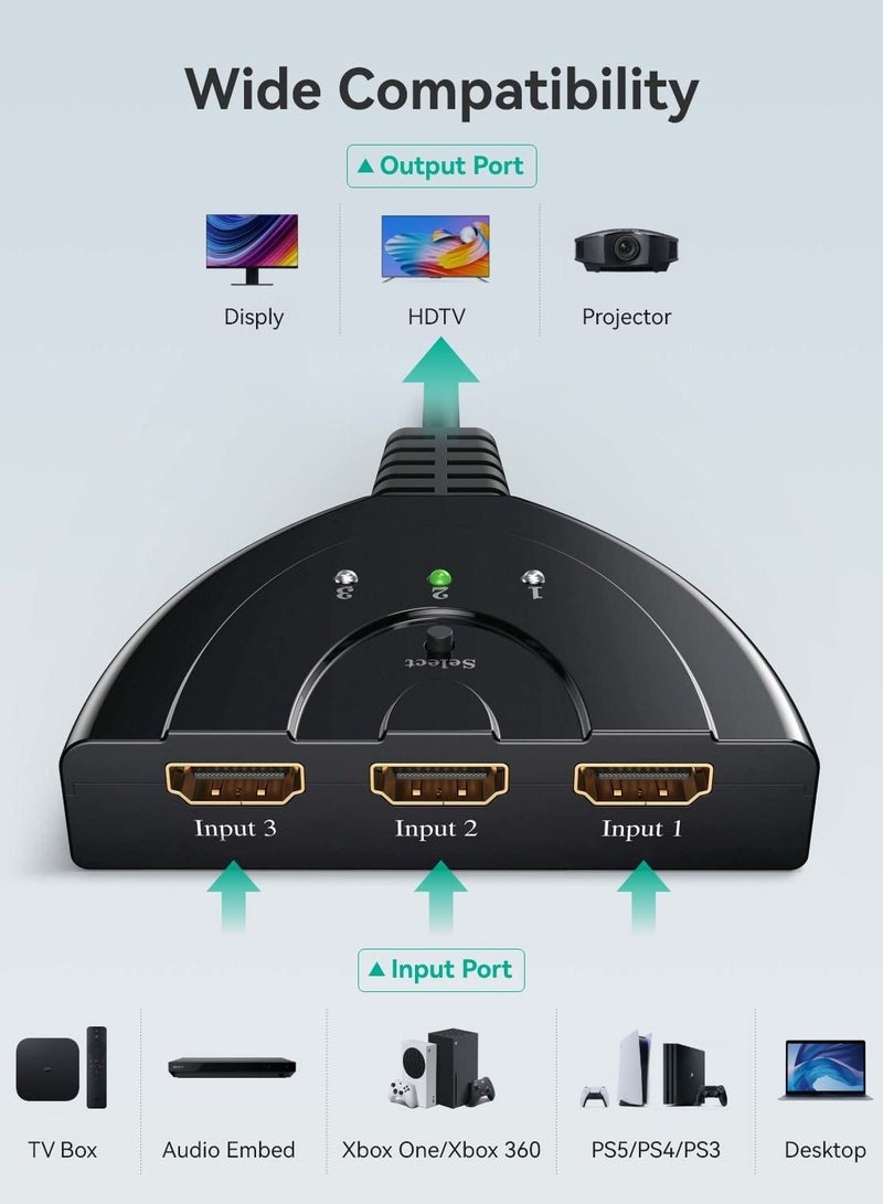 3 Port HDMI 1080P Switcher Switch Splitter for HDTV DVD Xbox 360 - Image 2