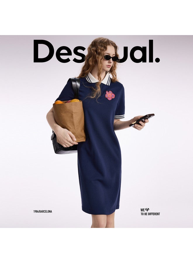 DESIGUAL فستان بولو مزين بطبعات وتطريزات بألوان متباينة - Image 4