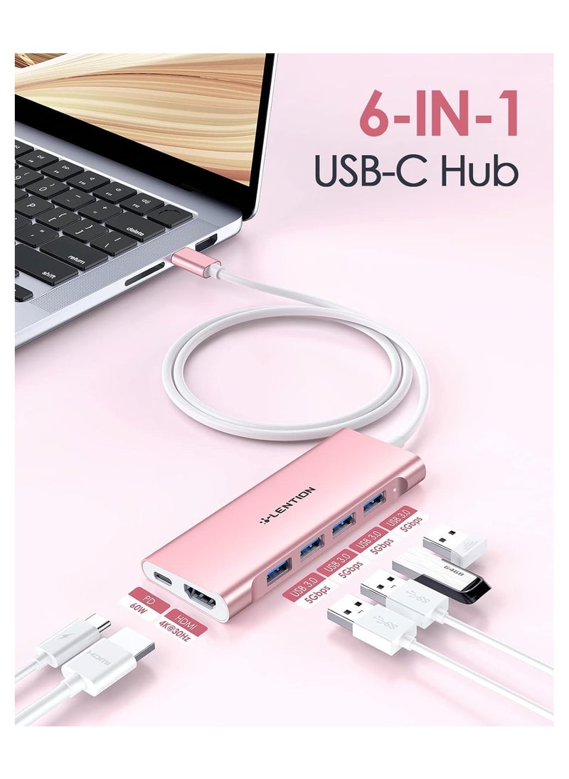 Lention LENTION 3.3FT Long Cable USB C Multiport Hub with 4K HDMI, 4 USB 3.0, Type C Charging Compatible 2023-2016 MacBook Pro, New Mac Air/iMac/Mac Mini, More, Stable Driver Adapter (C35-1M, Rose Gold)  - Image 2