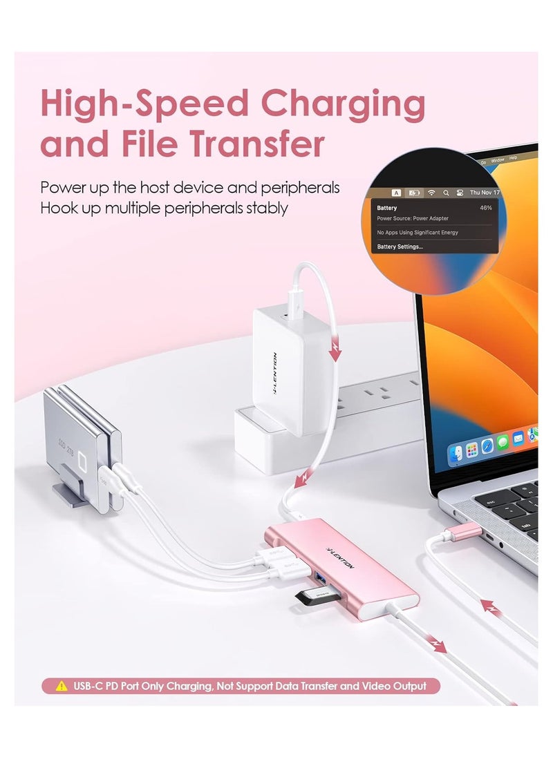Lention LENTION 3.3FT Long Cable USB C Multiport Hub with 4K HDMI, 4 USB 3.0, Type C Charging Compatible 2023-2016 MacBook Pro, New Mac Air/iMac/Mac Mini, More, Stable Driver Adapter (C35-1M, Rose Gold)  - Image 4