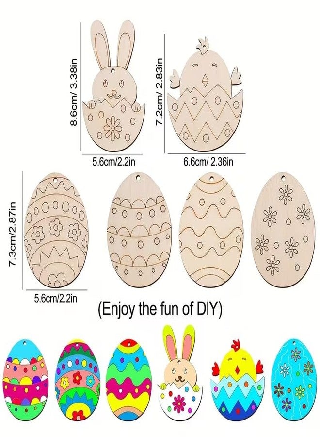 Curious Button 36pcs Wood Easter Eggs with Matching Strings - DIY Craft Eggs Suitable for Hand-Painted Art, Spring Egg Hunt Party Decorations, Wood Grain for Crafts & Art - Image 2