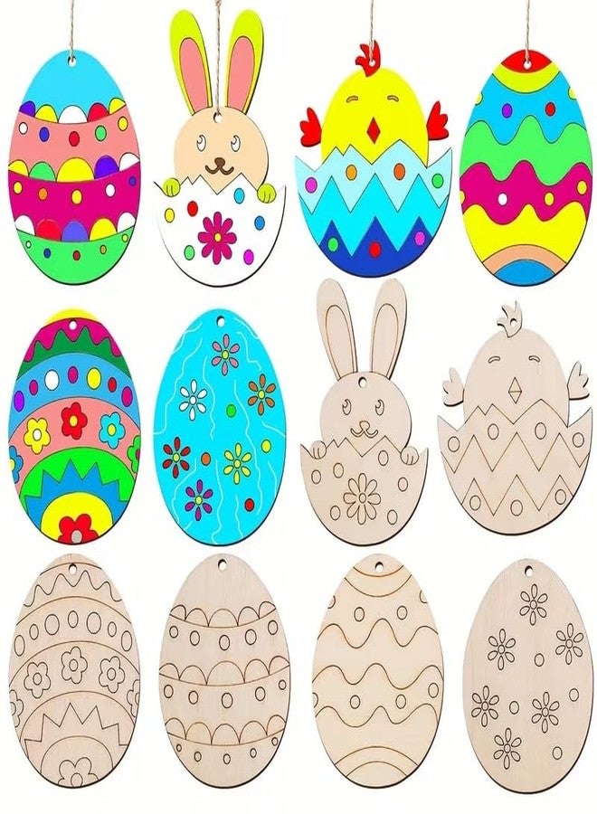Curious Button 36pcs Wood Easter Eggs with Matching Strings - DIY Craft Eggs Suitable for Hand-Painted Art, Spring Egg Hunt Party Decorations, Wood Grain for Crafts & Art - Image 1