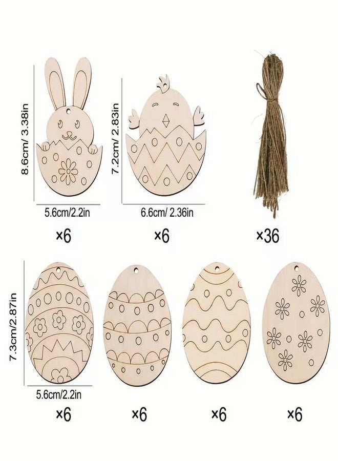 Curious Button 36pcs Wood Easter Eggs with Matching Strings - DIY Craft Eggs Suitable for Hand-Painted Art, Spring Egg Hunt Party Decorations, Wood Grain for Crafts & Art - Image 3