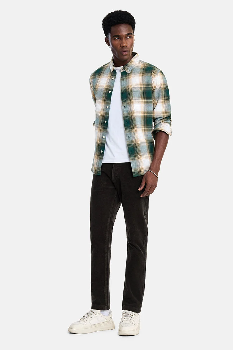 سنيتش Dark Brown Textured Regular Fit Casual Chinos