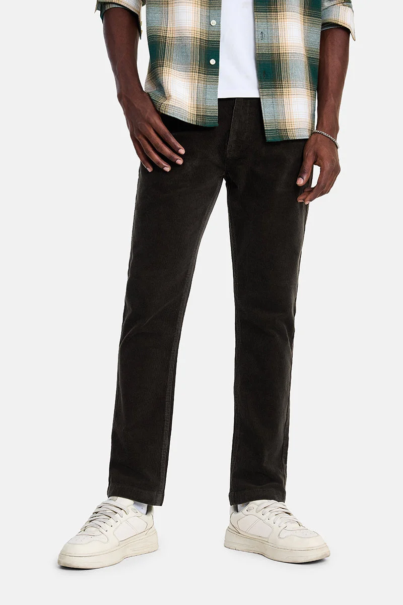 Dark Brown Textured Regular Fit Casual Chinos