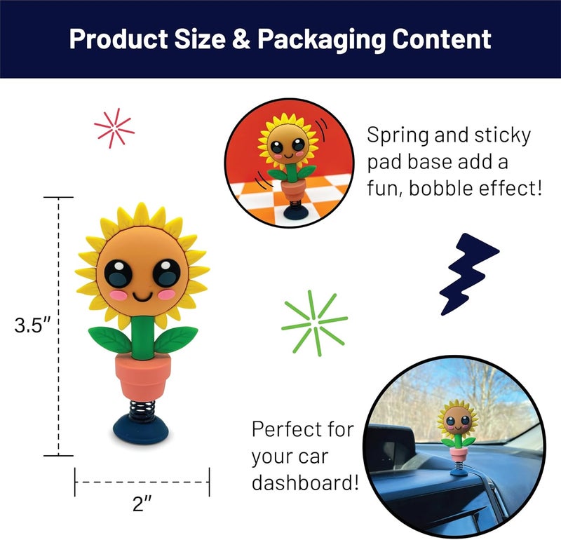 GOOFBALLS Sunflower Dashboard Dancer – Smiling Sunflower Car Accessory with Soaking Up The Sun Vibes – Fun Gift for Nature and Plant Lovers Bobblehead for Your Car Dashboard - Image 3
