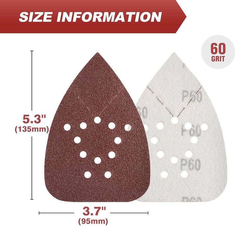 S SATC Mouse Sander Sandpaper 50PCS Mouse Sanding Pads 12 Holes Hook and Loop Sandpaper 60 Grit Detail Palm Sand Paper - Image 2