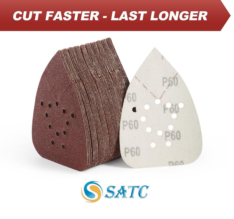 S SATC Mouse Sander Sandpaper 50PCS Mouse Sanding Pads 12 Holes Hook and Loop Sandpaper 60 Grit Detail Palm Sand Paper - Image 5