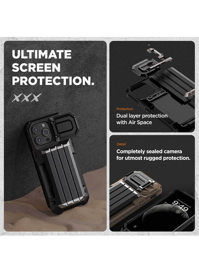 VRS Design Damda Glide Ultimate for iPhone 15 Pro MAX Case Cover Wallet [Semi Automatic] Slider Credit Card Holder Slot [4 Cards] & Camera Lens Protector Kickstand - Black  - Image 4