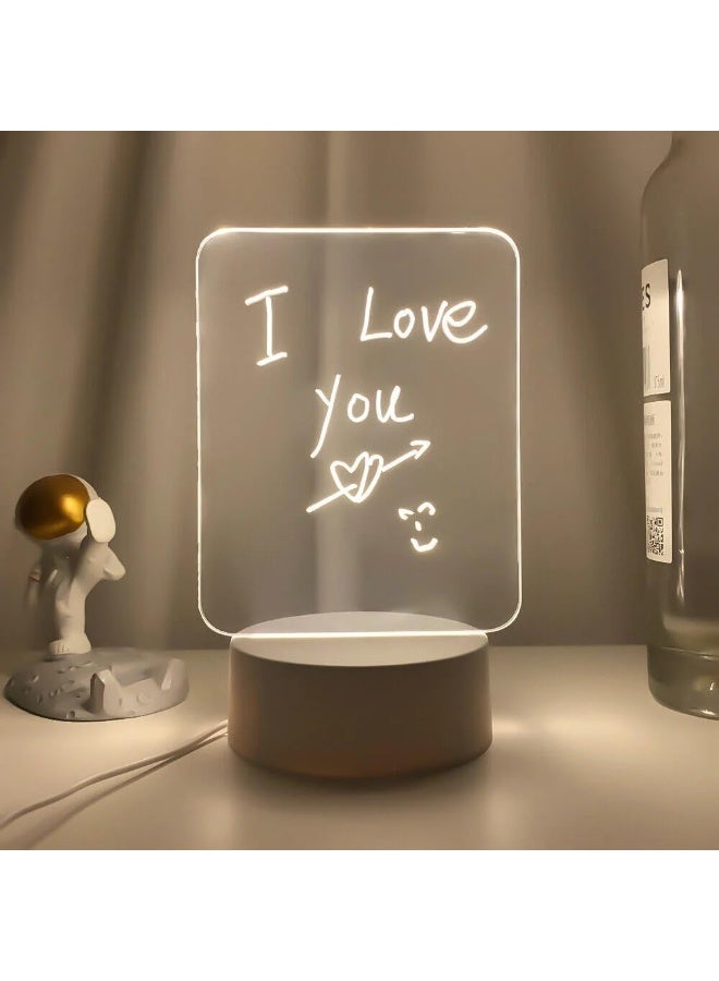 لوح مسح جاف شفاف مع حامل مضيء للمكتب | لوح أبيض واضح للملاحظات على المكتب | لوح رسائل LED مضيء للاستخدام الإبداعي | يتضمن قلم مسح جاف (Note: "Massage" was replaced with "Message/رسائل" as it can be misinterpreted) - Image 1