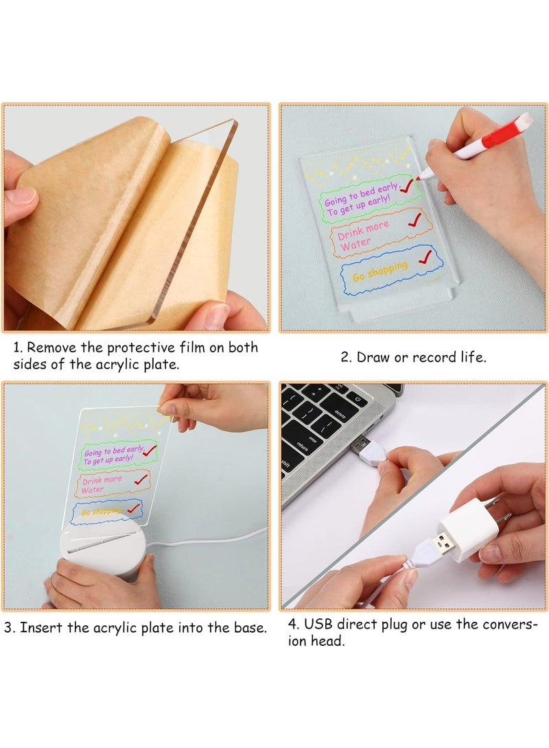 لوح مسح جاف شفاف مع حامل مضيء للمكتب | لوح أبيض واضح للملاحظات على المكتب | لوح رسائل LED مضيء للاستخدام الإبداعي | يتضمن قلم مسح جاف (Note: "Massage" was replaced with "Message/رسائل" as it can be misinterpreted) - Image 3