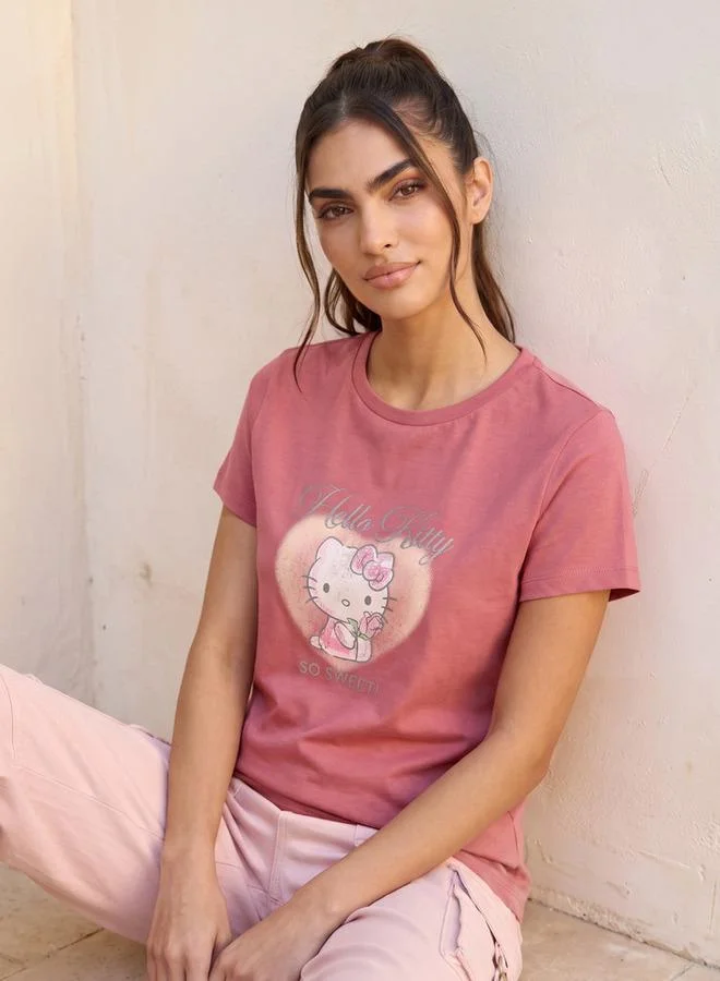 SP Characters Hello Kitty Cotton T shirt with Crew Neck