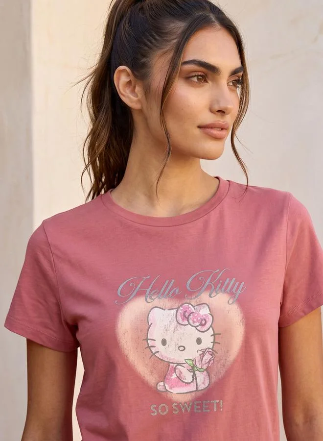 SP Characters Hello Kitty Cotton T shirt with Crew Neck