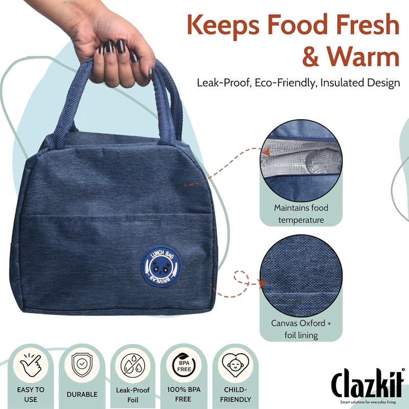 Clazkit Insulated Travel Lunch/Tiffin/Storage Bag for Office, College & School (Color May Vary) (Cotton) - Image 3