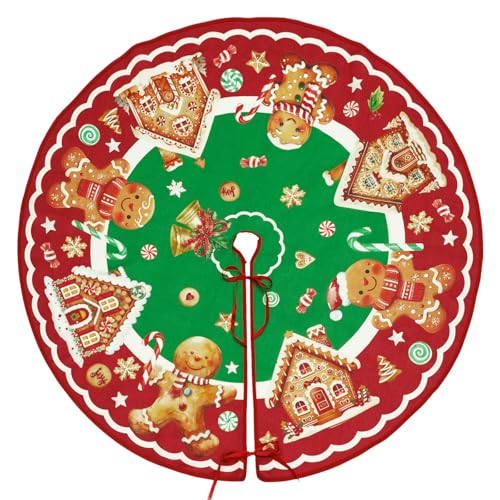 Mocsicka Christmas Tree Skirt 48 Inch Gingerbread House Xmas Tree Skirt Decoration Winter Xmas Holiday Ornaments Home Party Decorations Green 48x48 inch - Image 3
