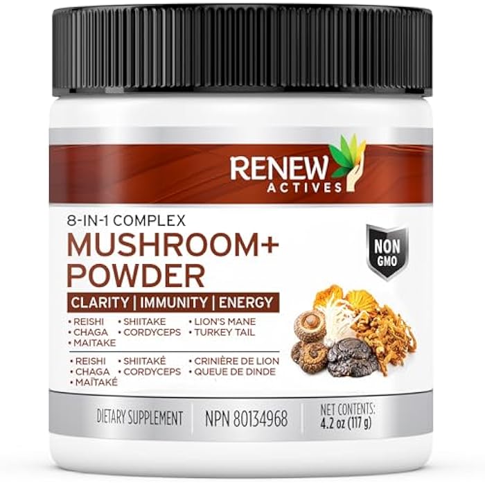Renew Actives Renew ActivRenew Actives Mushroom Plus - Adaptogen & Antioxidant Blend - Supports Energy, Stress Relief & Immune Health - 2.2g Scoop, 120 Servings - Image 1