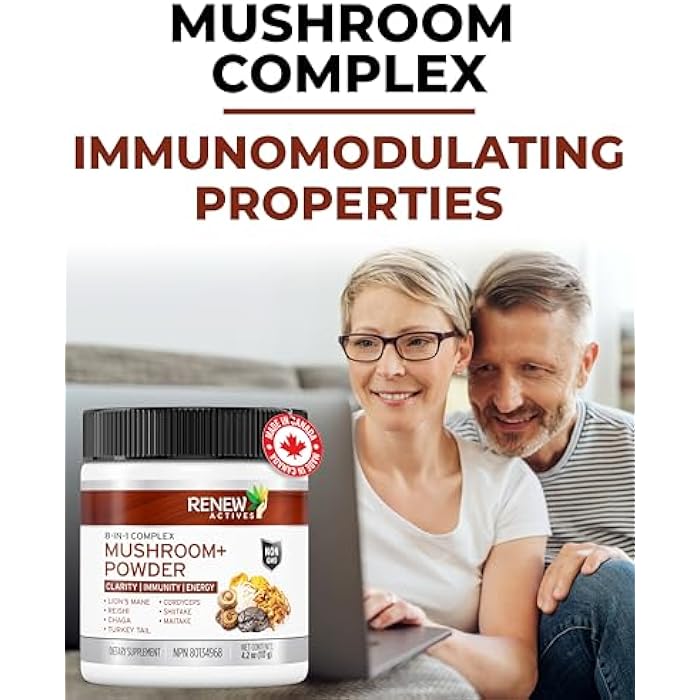 Renew Actives Renew ActivRenew Actives Mushroom Plus - Adaptogen & Antioxidant Blend - Supports Energy, Stress Relief & Immune Health - 2.2g Scoop, 120 Servings - Image 3