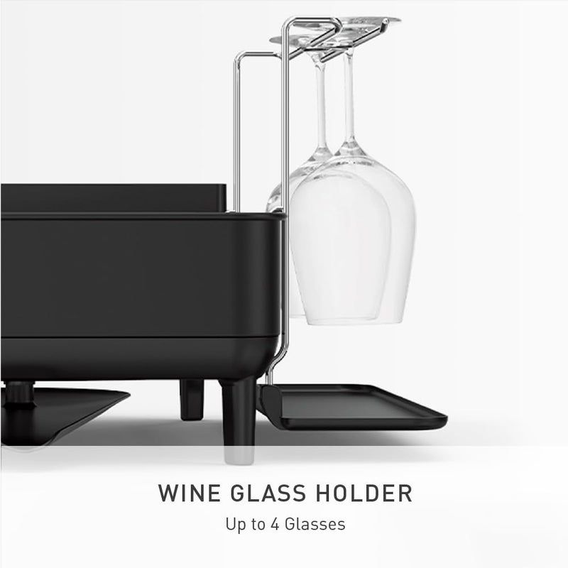 simplehuman Large Capacity Dish Drying Rack with Stainless Steel Frame, 360Âº Easy Drain Swivel Spout, Utensil & Wine Glass Holder, Anti-Residue Coating, Moisture Control Surface, Matte Black - Image 5