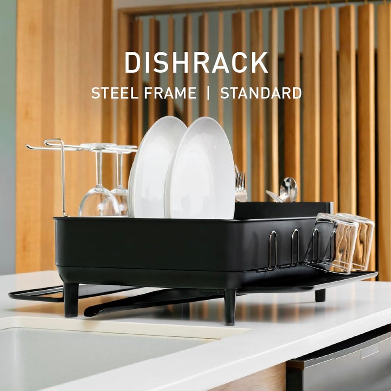 simplehuman Large Capacity Dish Drying Rack with Stainless Steel Frame, 360Âº Easy Drain Swivel Spout, Utensil & Wine Glass Holder, Anti-Residue Coating, Moisture Control Surface, Matte Black - Image 2