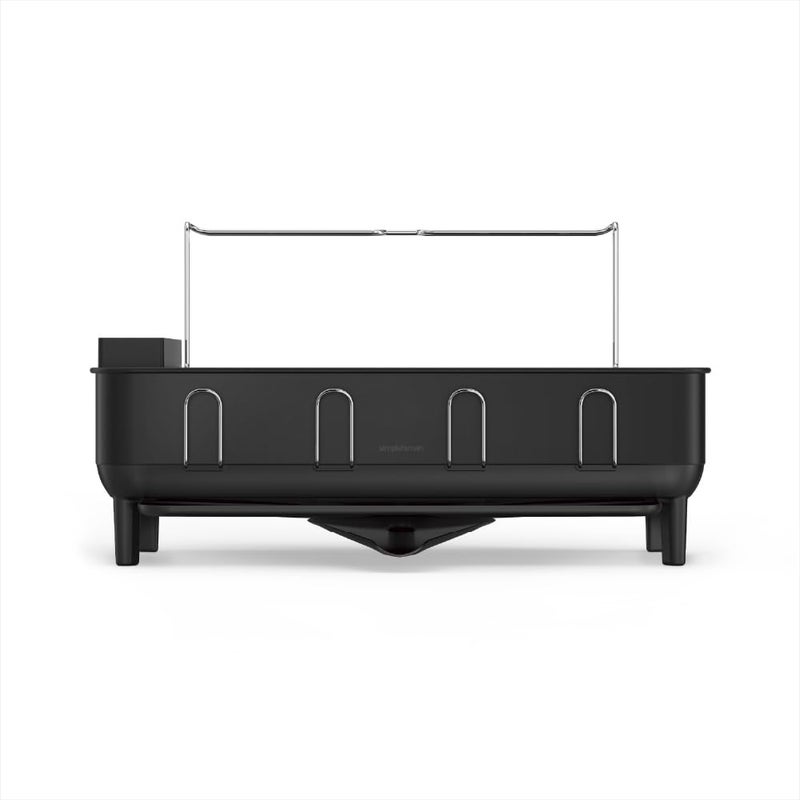 simplehuman Large Capacity Dish Drying Rack with Stainless Steel Frame, 360Âº Easy Drain Swivel Spout, Utensil & Wine Glass Holder, Anti-Residue Coating, Moisture Control Surface, Matte Black - Image 1