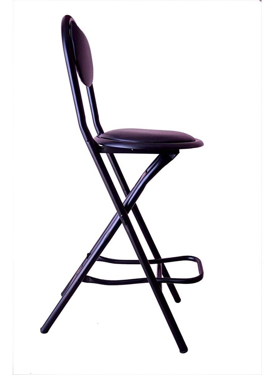 JOJO JOJO New 24inch Seating Height Strong Heavy Duty Folding Stool Chair with Foot Rest Higher Height for Kitchen Office Breakfast Padded Black Set of 1 Metal  - Image 3