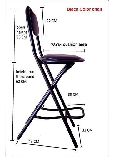 JOJO JOJO New 24inch Seating Height Strong Heavy Duty Folding Stool Chair with Foot Rest Higher Height for Kitchen Office Breakfast Padded Black Set of 1 Metal  - Image 2