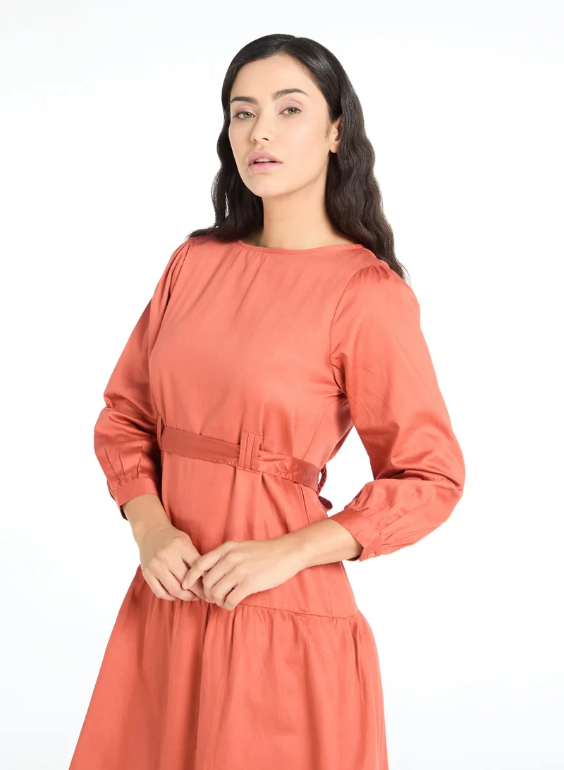 The Label Life Rust Drop Waist Mini Dress